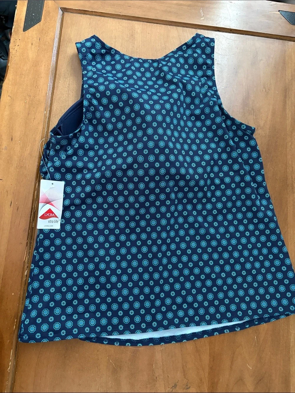Lands' End NWT Navy Tankini with Teal Dot Medallion Print Size 18